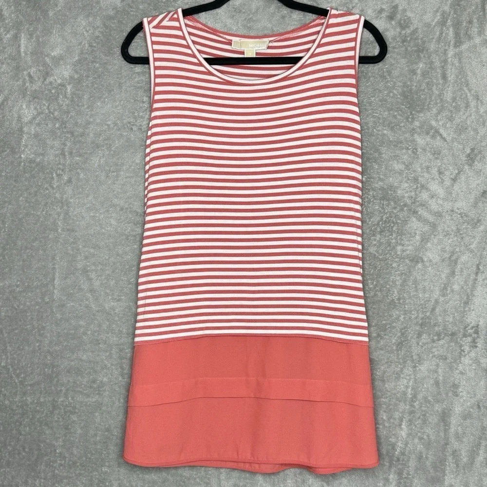 Michael Kors 1X Shirt Top Pink Striped‎ Sleeveless Scoop Neck Stretch Womens